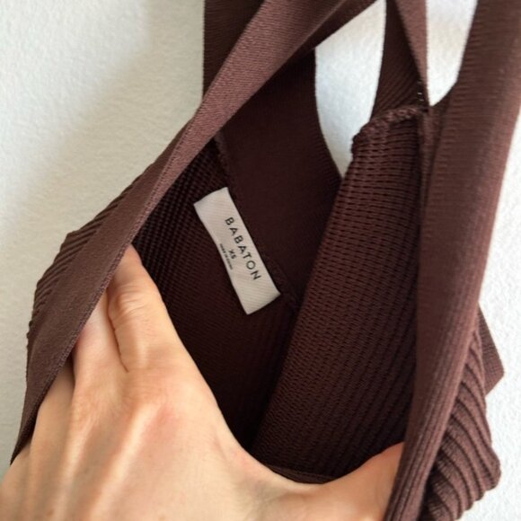 Aritzia Babaton Sz XS Sculpt Knit Criss Cross Brown Mini Dress - Picture 6 of 9